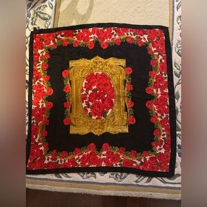 Honey Women’s Red Black & Gold Floral/Flower Rose Square 90s Inspired Scarf